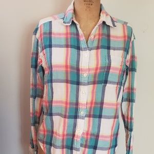 America Eagle Cotton Gauze Plaid Button Shirt S/P